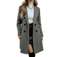 thumbnail image 3 of Stichou Womens Long Double Breasted Coats Lapel Collar Pea Coat Winter Slim Fit Jackets Trench Coat Outwear Gray S, 3 of 7