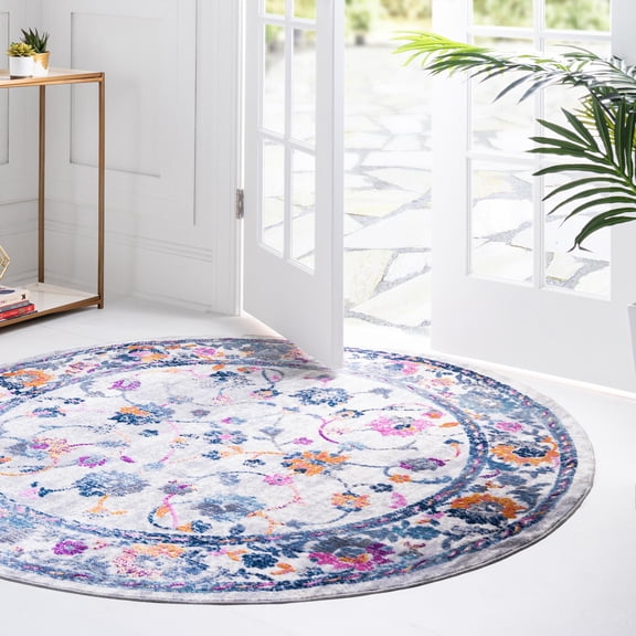Unique Loom Budapest Collection Area Rug - Gabor (3' 7" Round Ivory/Blue)