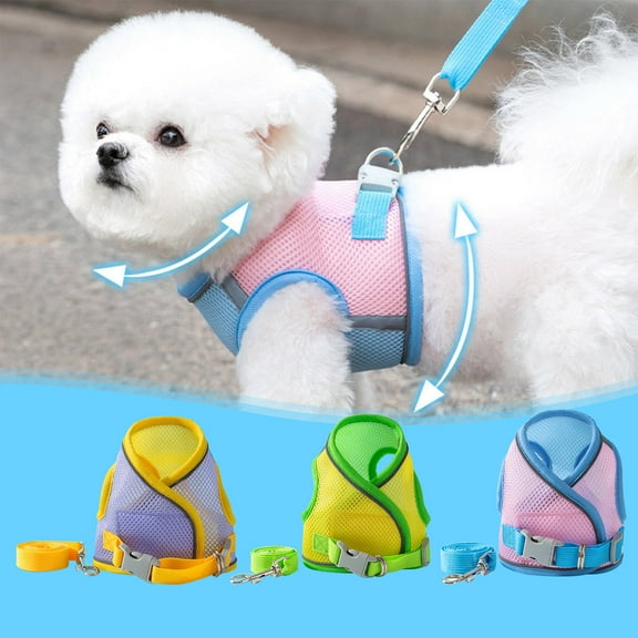 XiYing Breathable Mesh Pet Vest Harness and Leash Set with Reflective Strip, Adjustable for Walking and Running, 1 Set