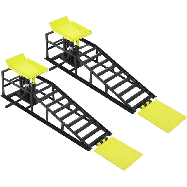 2-Pack Hydraulic Car Ramps 5T/12000 lbs Heavy Duty Steel Car Lift Ramps Adjustable 9.45-13.78 In for Oil Change and Auto Repair Yellow
