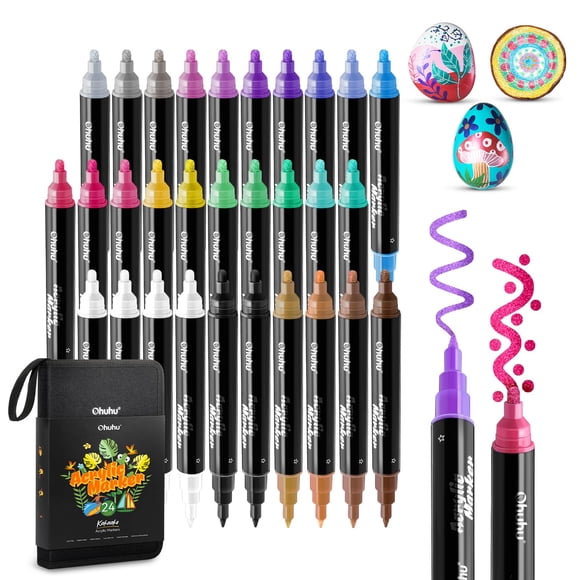 Marcadores de Pintura Acrílica Ohuhu 24 Colores Metálicos Doble Punta