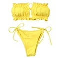 thumbnail image 4 of ZAXARRA Women 2 Piece Strapless Bikini Swimsuits Ruffle Ribbed Bandeau Bikini Set High Cut Bathing Suits, 4 of 7