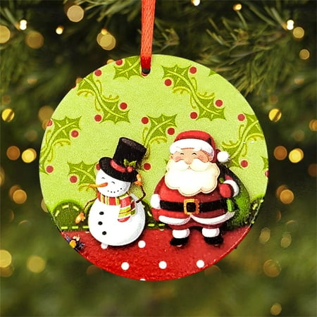 

70mm White Painted Christmas Disc DIY Christmas Decoration Wooden Round Pendant With Red Rope