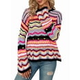 thumbnail image 2 of Women'S Colorful Sweater Crochet Open Knit Long Sleeve Crew Neck Oversized Sweater Black L, 2 of 10