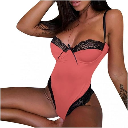 

Jovati Women Lingerie Bodysuit Snap Crotch Teddy One Piece Babydoll - Stitching Sling One-Piece Sexy Lingerie for Women With Lace Bowknot Lingerie for Women Corset Lingerie On Clearance