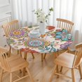 thumbnail image 3 of Stretchable Round Table Cover with Boho Floral Pattern - Colorful Elastic Edge Tablecloth - Fits 52 to 56 Inch, 3 of 7
