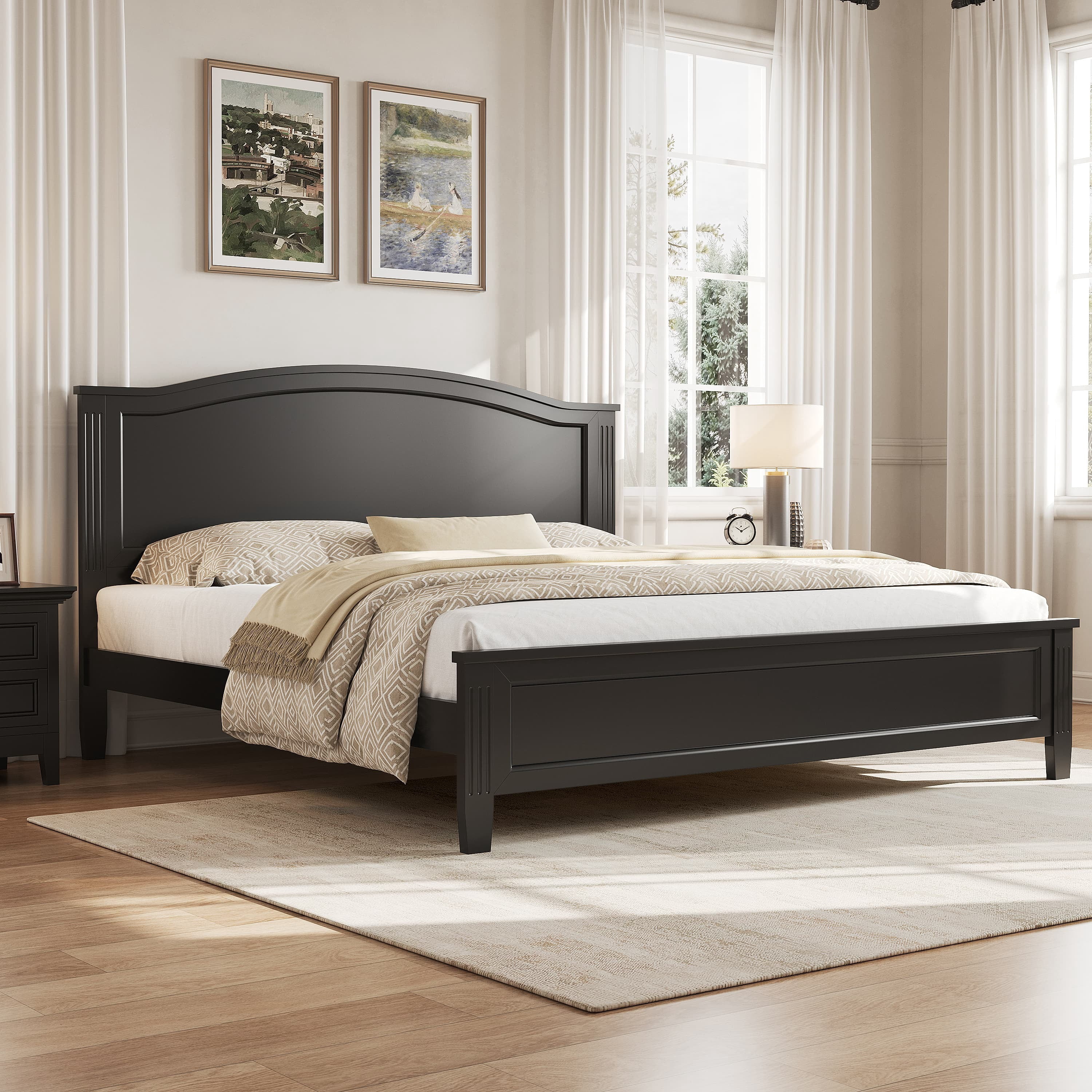 Euroco Wood King Size Wood Platform Bed, Black