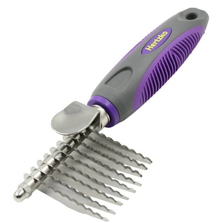 Dematting Comb By Hertzko – Long Blades with Safety Edges – Great for Cutting and Removing Dead, Matted or Knotted Hair from Dogs & (Best Way To Remove Cat Hair From Bedding)