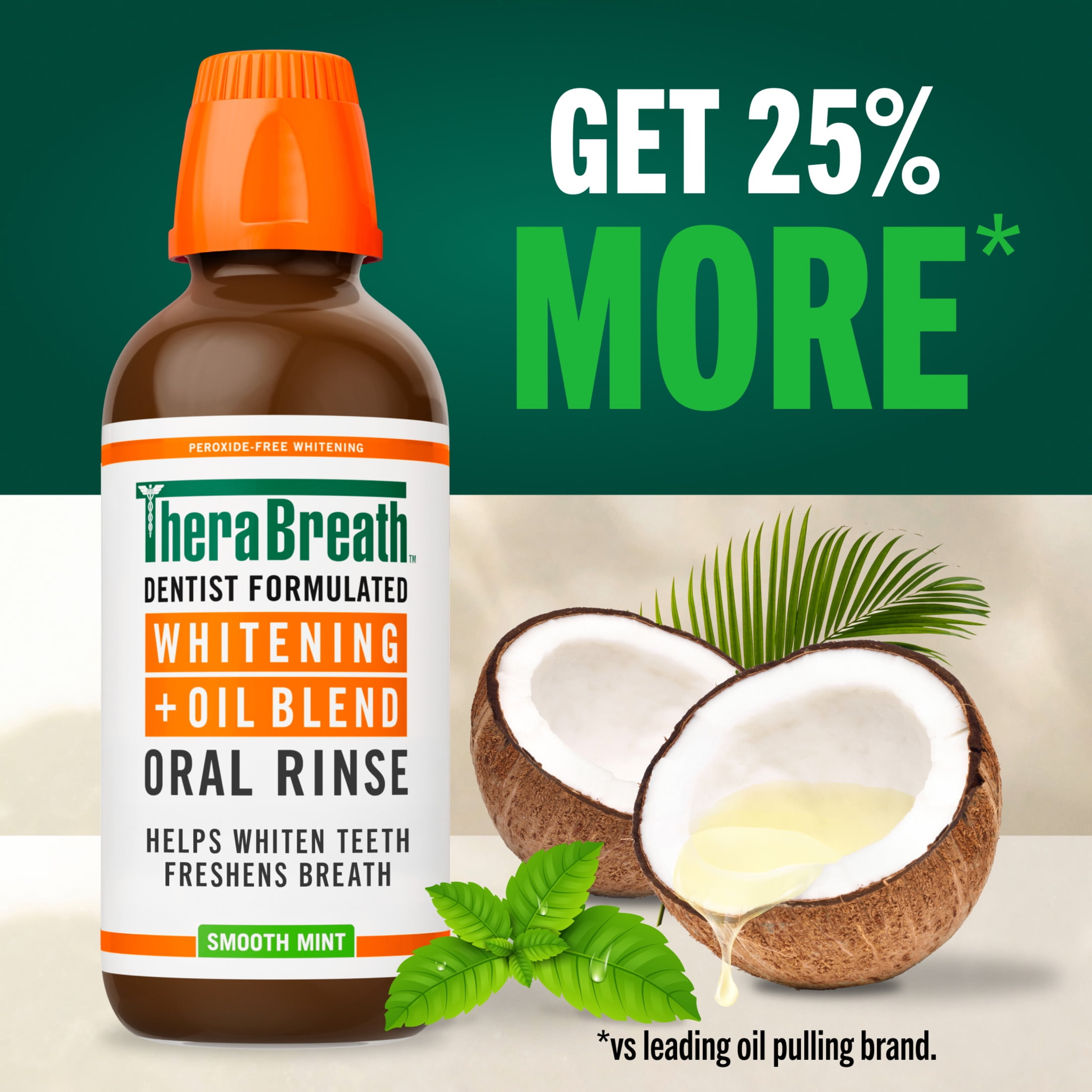 TheraBreath Whitening + Oil Blend Oral Rinse, Alcohol-Free Mouthwash, Smooth Mint, 10 Fl Oz