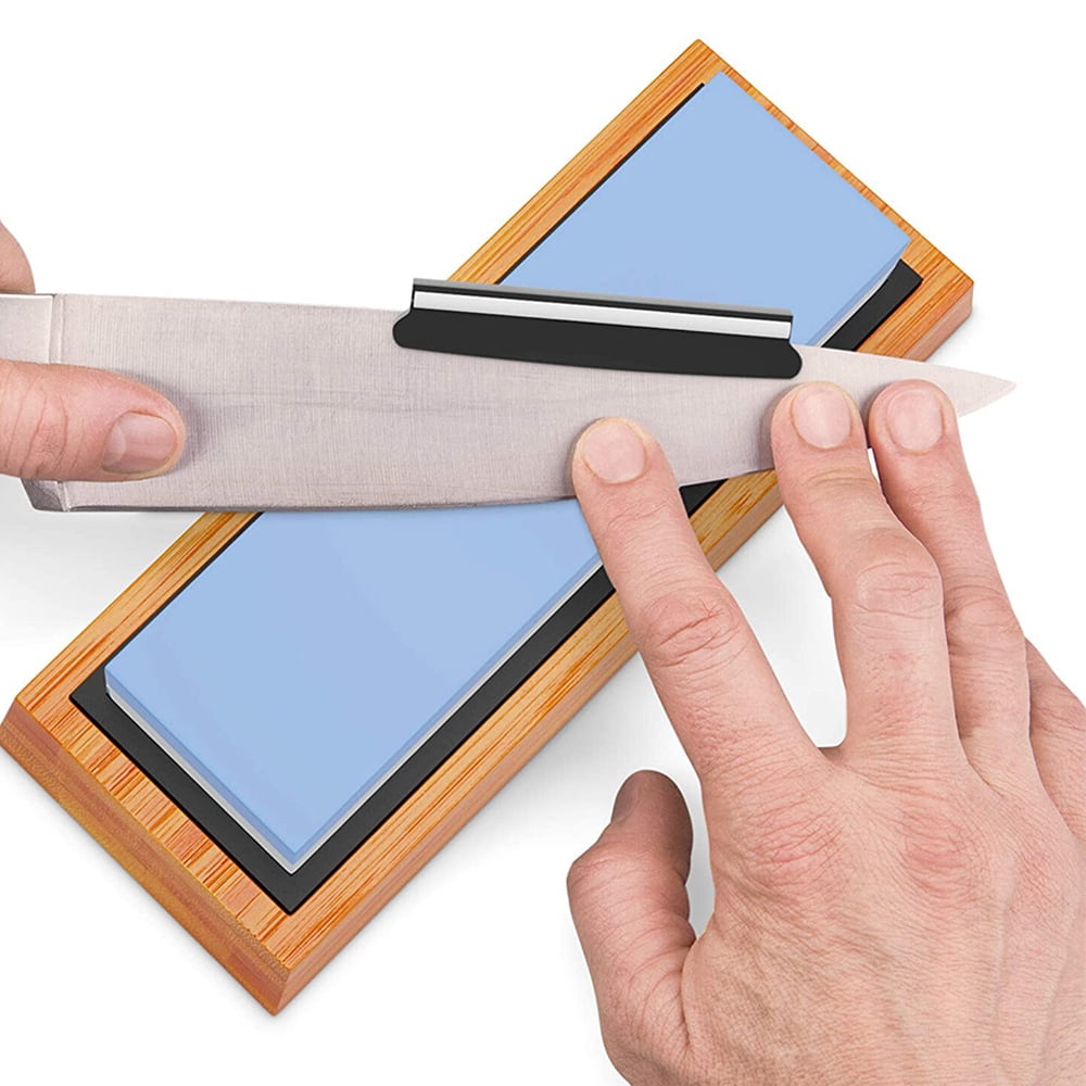 Whetstone Knife Sharpening Stone 2 Side Grit 1000/6000 Whetstone Sharpener NonSlip Bamboo Base and Angle Guide
