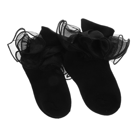 MEIBUTYUP 1 Pair Frilly Socks Black Cotton Breathable Everyday Wear For Girls