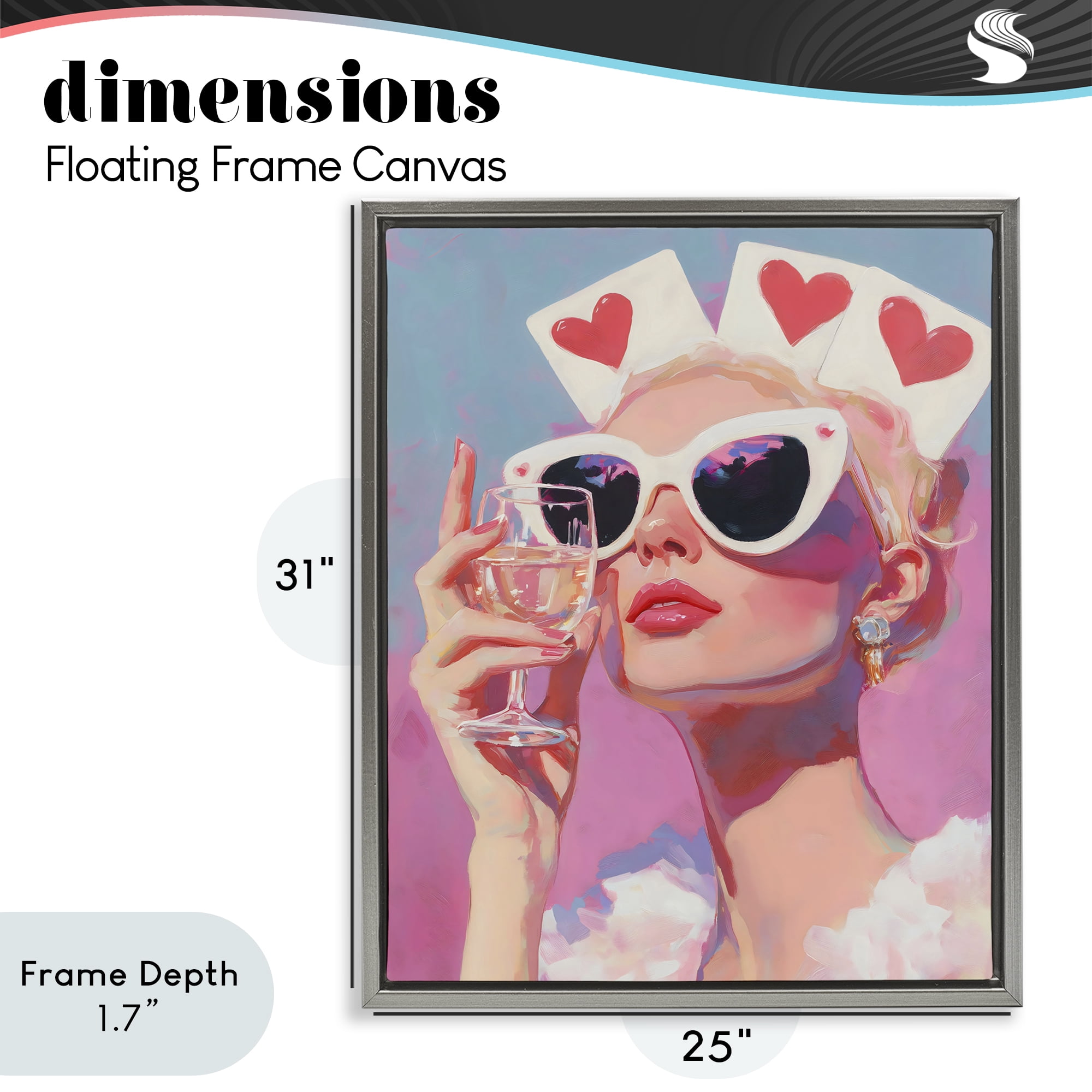 Stupell Industries Queen of Hearts Retro Glam Gray Framed Floater Canvas Wall Art, design by The Prints Vibe