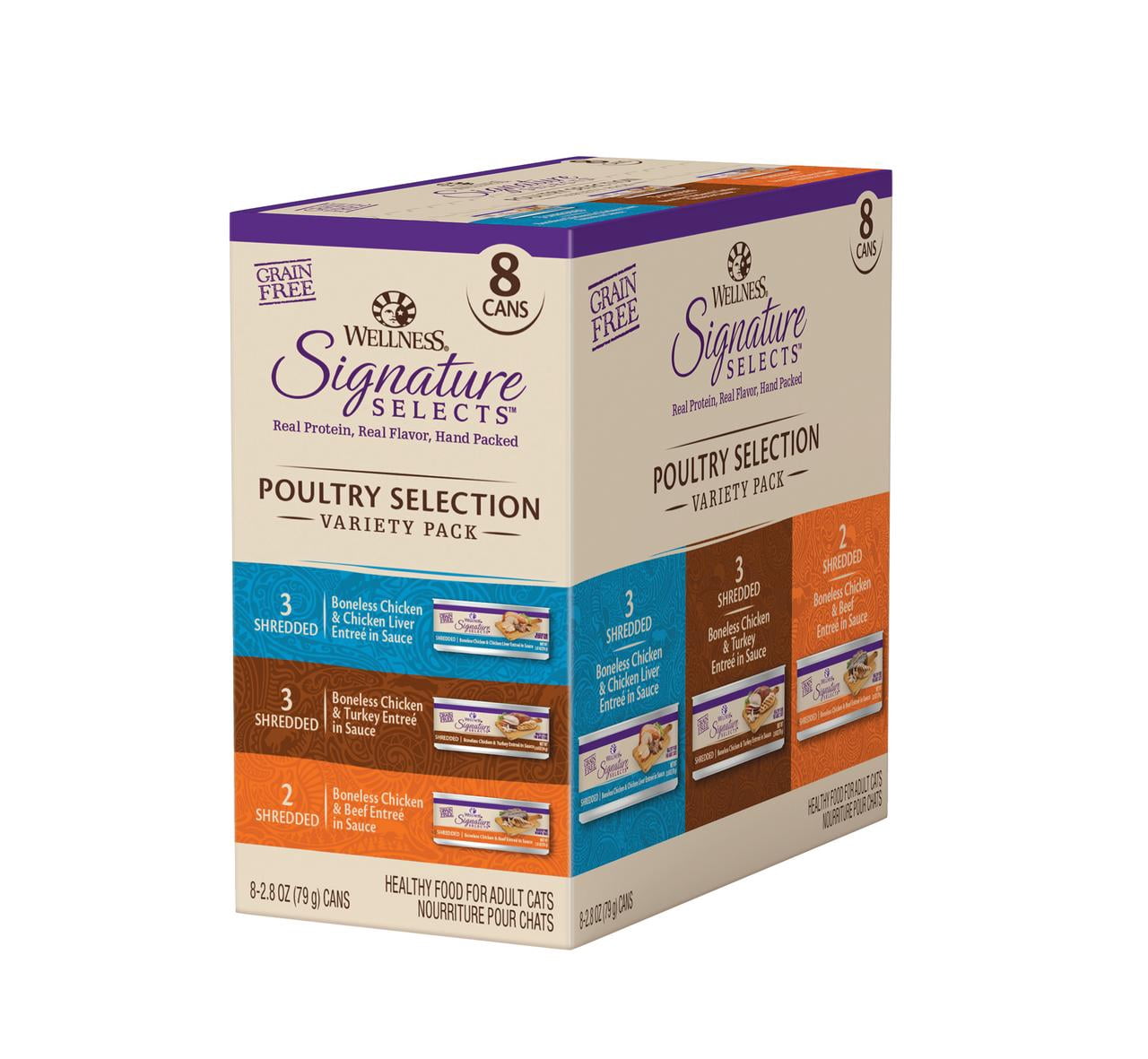 (24 pack) Wellness CORE Signature Selects Variety Pack Adult Canned Wet Cat Food, Natural, Protein Rich, Grain Free, Poultry Recipes, 2.8 oz, Pack of 8 Cans