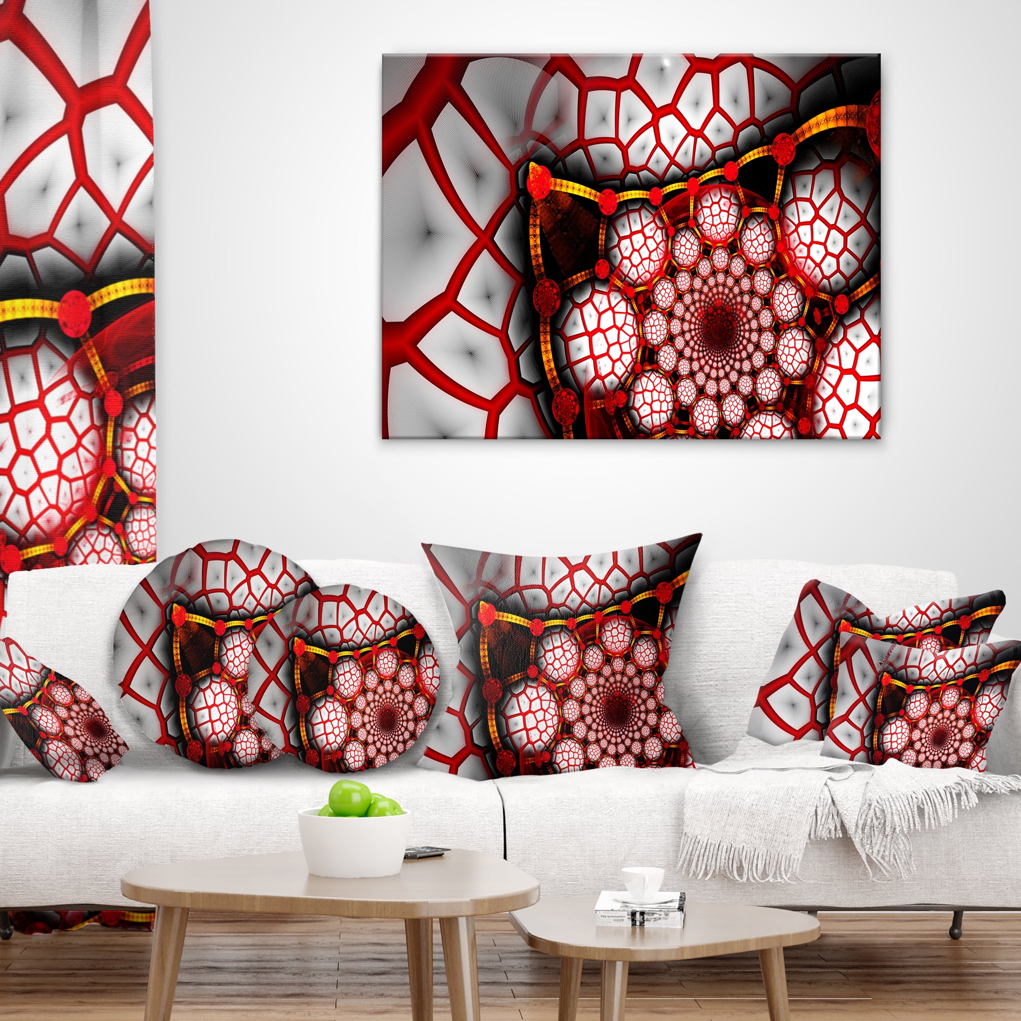 Designart Unique Light Red Fractal Design Pattern - Abstract Throw Pillow - 18x18