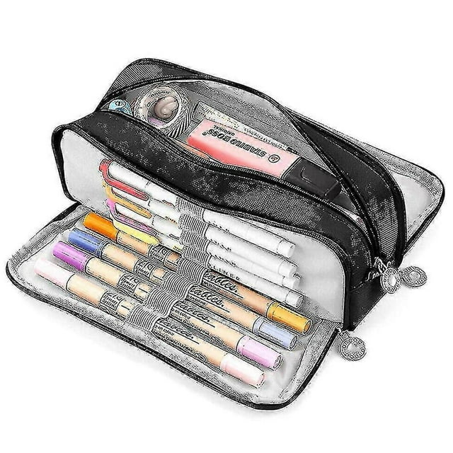 Large Pencil Case Big Capacity 3 Compartments Zipper Pencil Pouch For Teen Boys Girls School Students