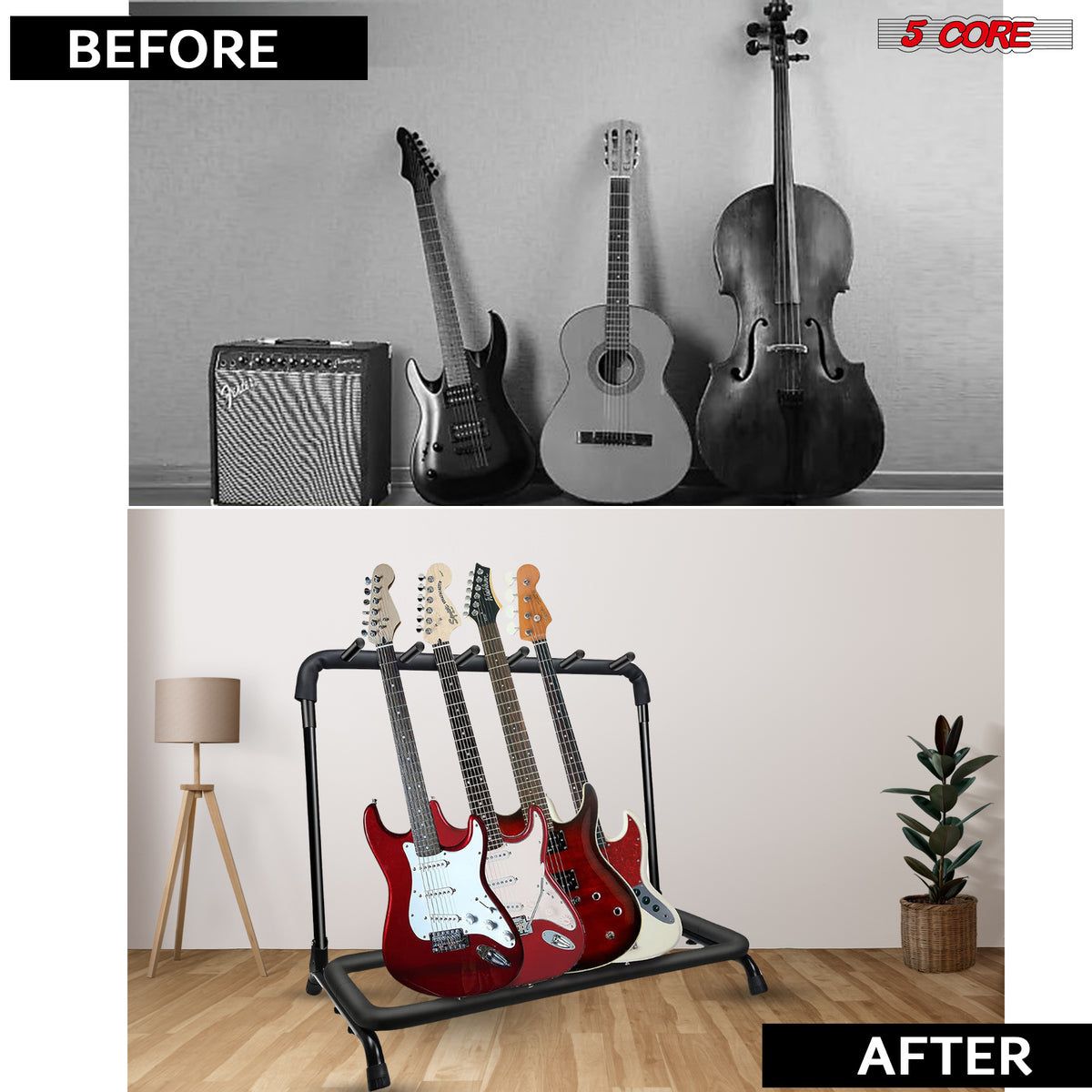 Guitar Rack 5 Slot Multi Guitar Stand Five Display Floor Stand Safe Storage Foldable Portable for Electric Acoustic Flying V Guitars -GRack 5N1 OVAL