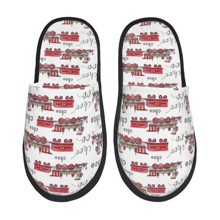 Balery Retro Train Slient Indoor Furry Fleece Comfort House Shoes Soft Non-Slip Home Shoes Cotton slippers House Slippers-- Large