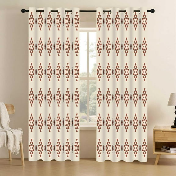 Western Boho Blackout Curtains for Living Room Southwestern Aztec Blackout Curtains for Bedroom Rustic Geometric Pattern Room Darkening Window Drapes, Beige and Red 42"W x 63"L (Pack of 2)