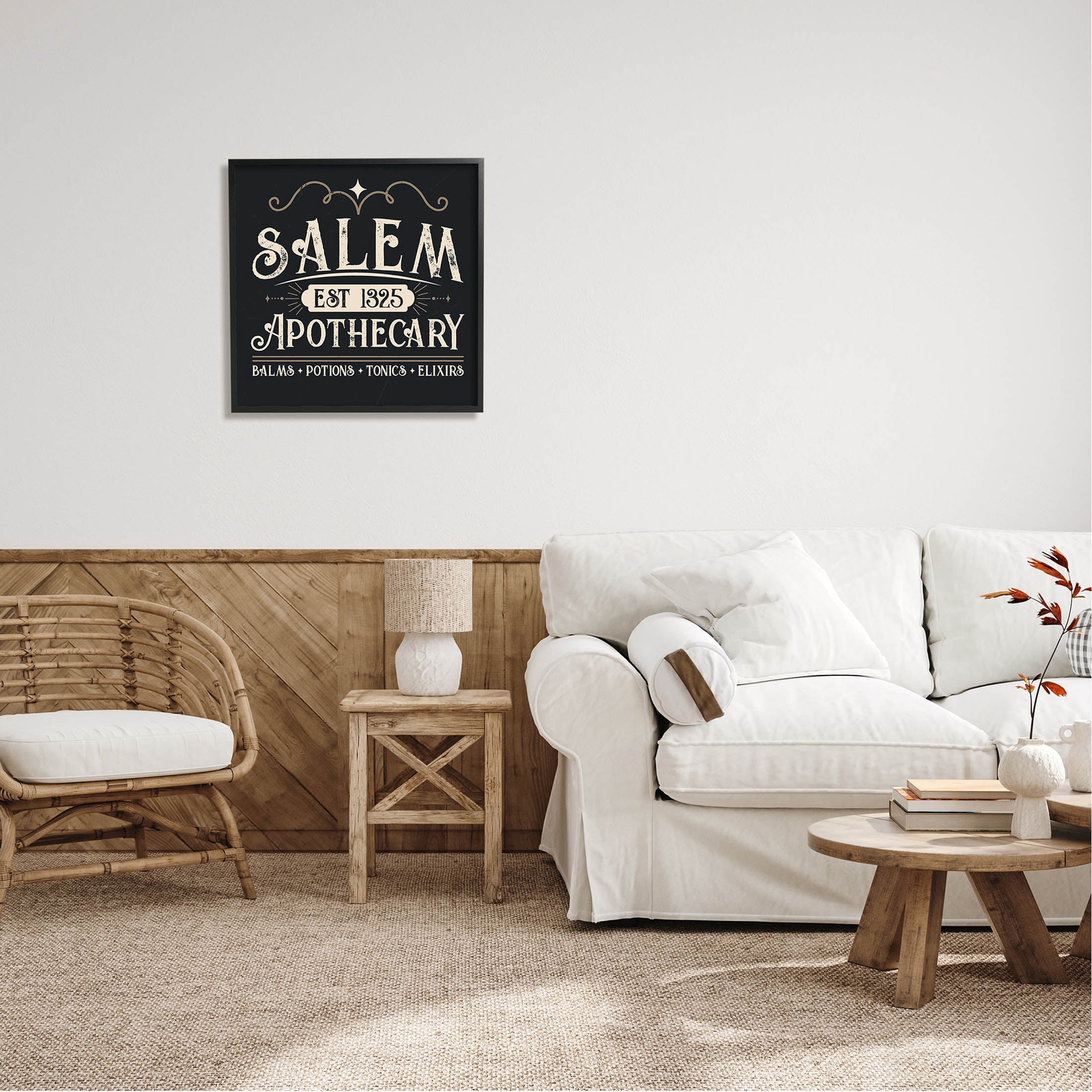 Salem Apothecary Vintage Witch Sign Holiday Graphic Art Black Framed Art Print Wall Art