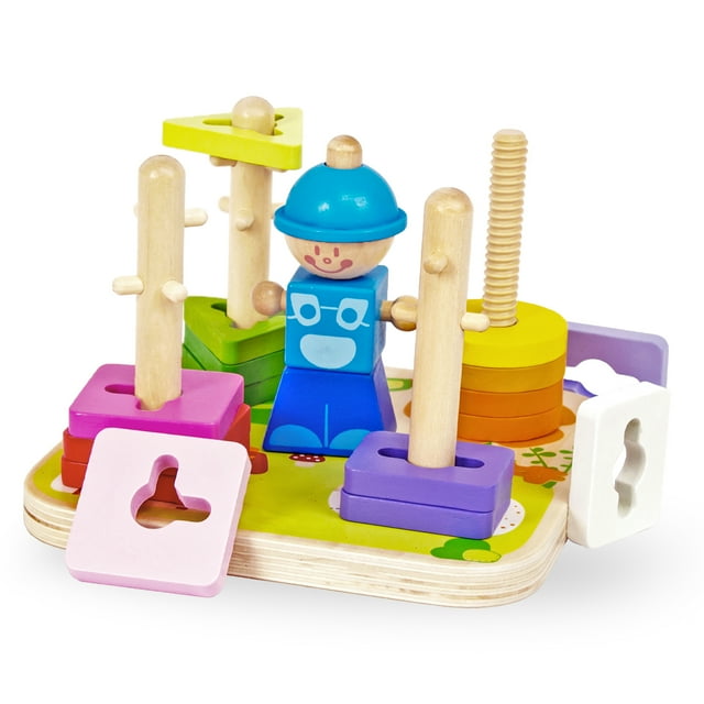 WOODENFUN Wooden Sorting & Stacking Toys for Toddlers 13, Montessori