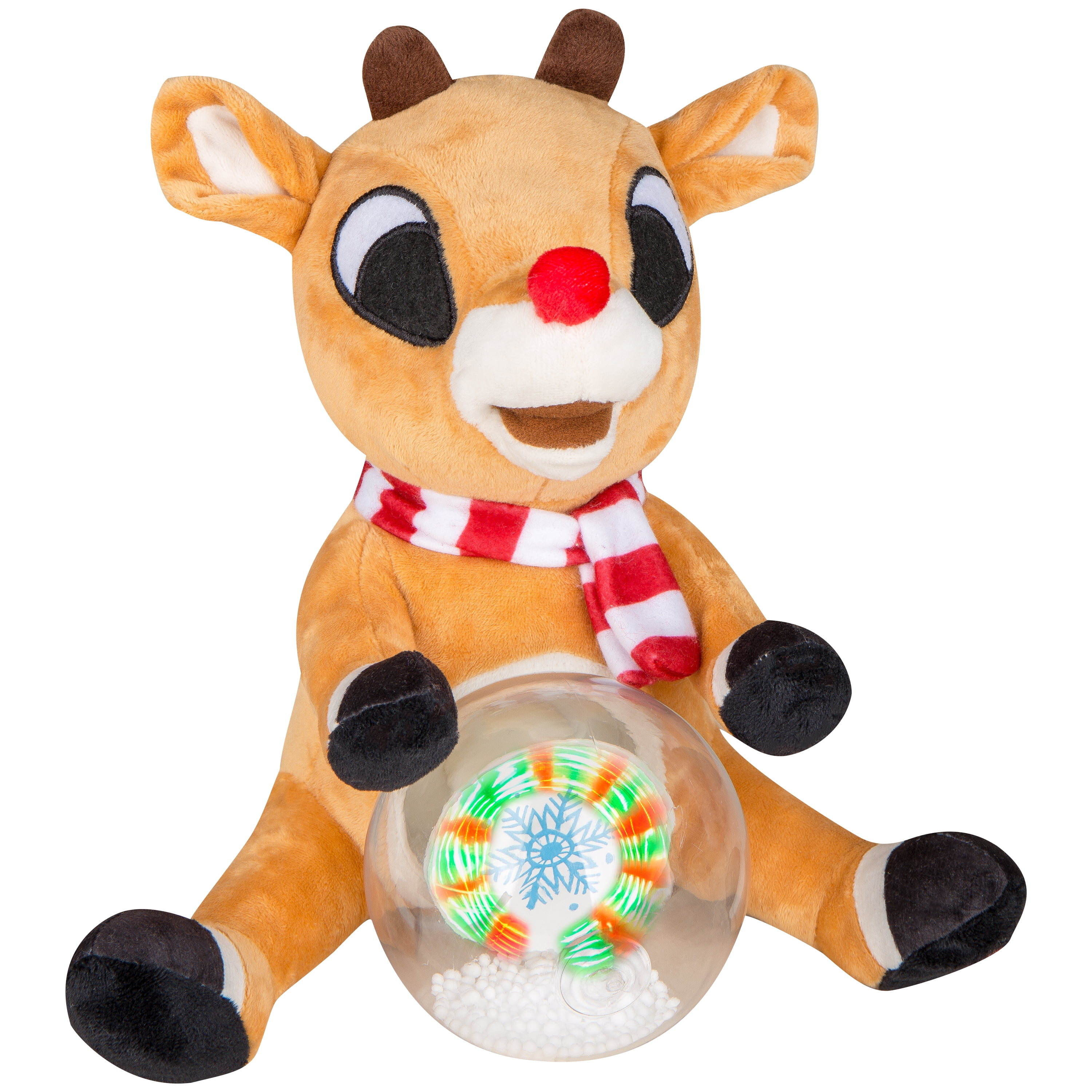 Décor animé de Noël : Rudolph assis avec une boule à neige, dimensions 25 cm x 20 cm x 28 cm, poids 0,415 kg NO BRAND IMPORT EX RUDOLPH BOULE NEIGE