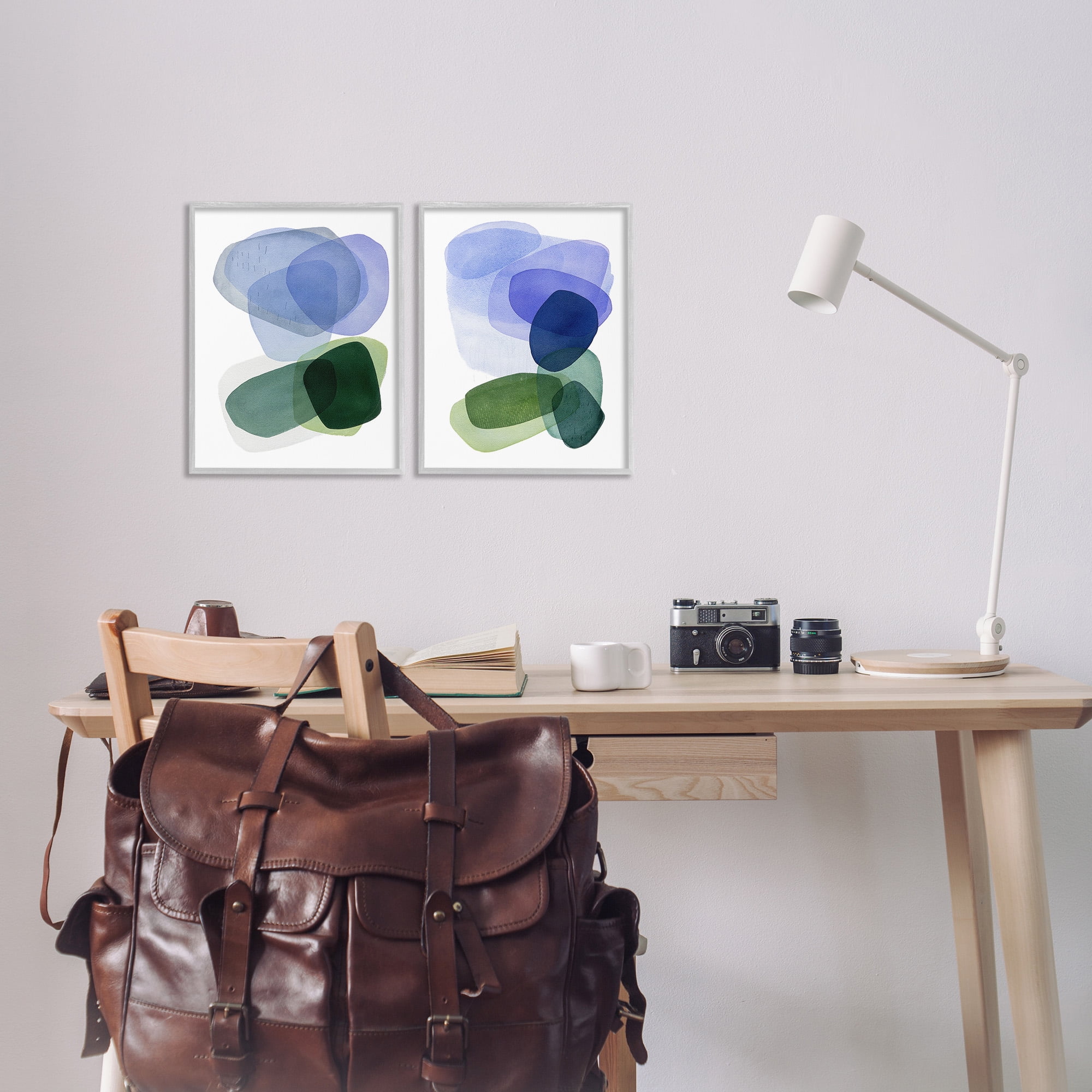 Stupell Industries Minimal Oblong Shapes Abstract Painting Gray Framed Art Print Wall Art, 11 x 14, Set of 2