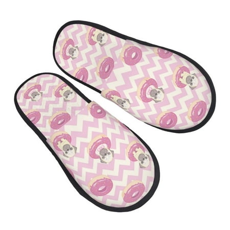 

House Slippers for Women Men - Striped Cute French Bulldog Donuts Soft House Shoes Fuzzy Slippers Lightweight Slip-On Cozy House Slippers for Woman Indoor Outdoor