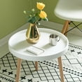 Modern Plastic Round Side Table Accent Coffee Table with Beech Wood ...