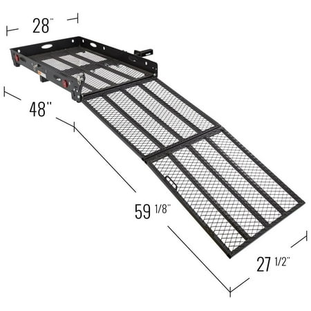 Silver Spring 48in x 28in Steel Scooter Wheelchair Carrier w/60in Ramp, 500 lb. Cap, Folding, Hitch Mount