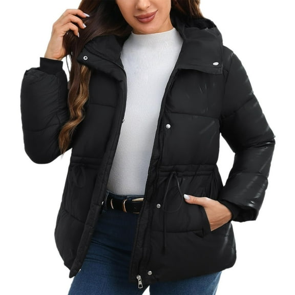 iHPH7 Puffer Jacket Women Casual Outerwear Overcoat for Women Warm Winter Coats for Women Puffy Jackets Women Warm Clothes for Women Long Winter Jackets for Women Black L