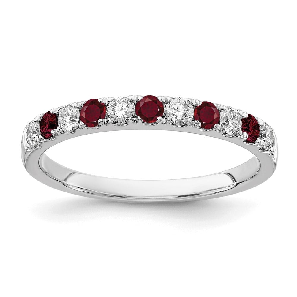 Diamond2Deal 14k White Gold Alternate 5-2.8mm Cr Ruby & 6-.09ct Lab Grown Diamonds Engagement Ring for Women Size- 7