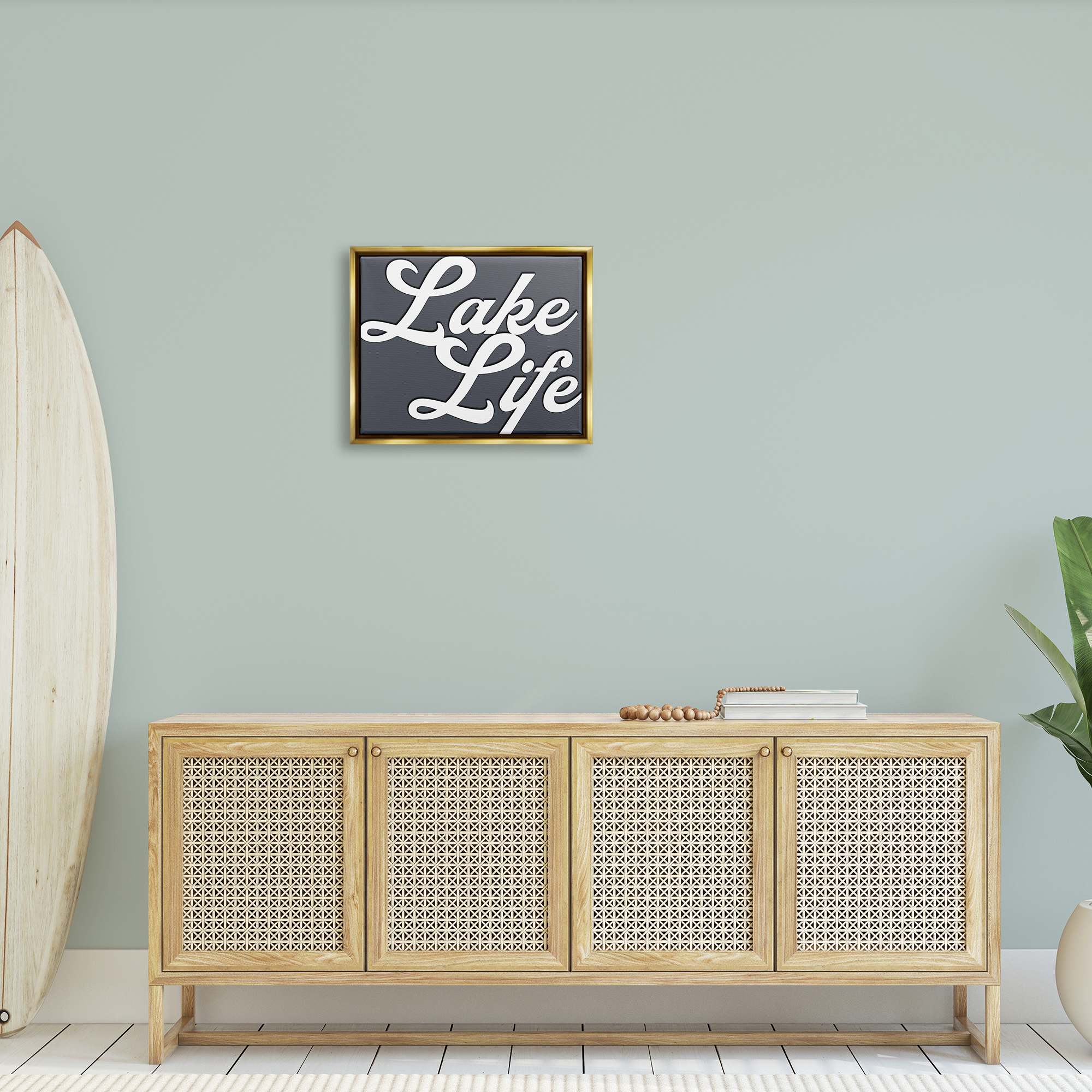 Stupell Lake Life Nautical Phrase Landscape Painting Gold Floater Framed Art Print Wall Art