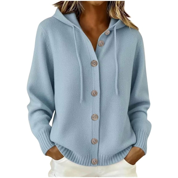 Azrian Women’s Button Down Hooded Knit Cardigan, Fall Winter Casual Knit OuterwearSizes S-3XL