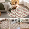 thumbnail image 6 of Round Area Rug 4ft Pink Rose Floor Carpets Indoor Floor Area Mat Stain-Proof Mat Circle Rugs for Living Room Dining Room Kitchen Bedroom, Flower Leaves Plant Beige Sofa Throw Carpet, 6 of 9