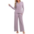 thumbnail image 2 of Pijamas de mujer Inspire Chic, conjuntos de pijama de manga corta con botones y pantalones, color púrpura, 2 of 6