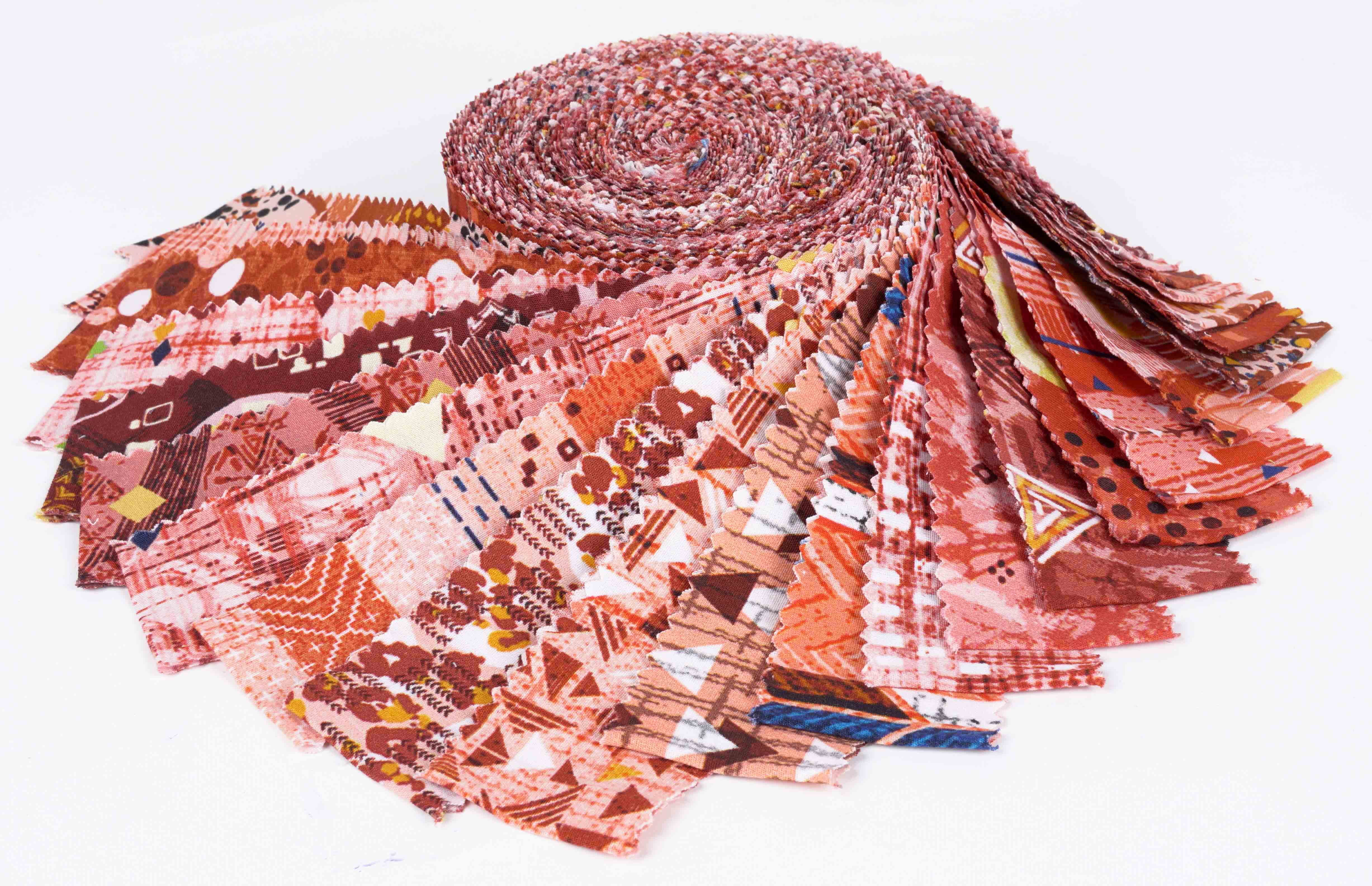 Soimoi 40Pcs Geometric & Texture Print Precut Fabrics Strips Roll Up 1.5x42inches Cotton Jelly Rolls For Quilting - Red