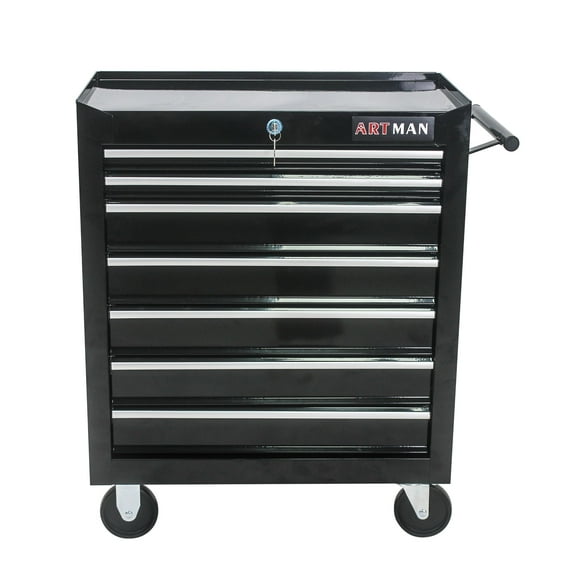 Izzovium 7-Drawer Workshop Tool Cart with Wheels - Black Steel