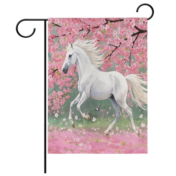 Ryvnso Horse in Peach Forest Pattern Garden Flag 12x18 Inch Double Sided Seasonal Yard Decoration