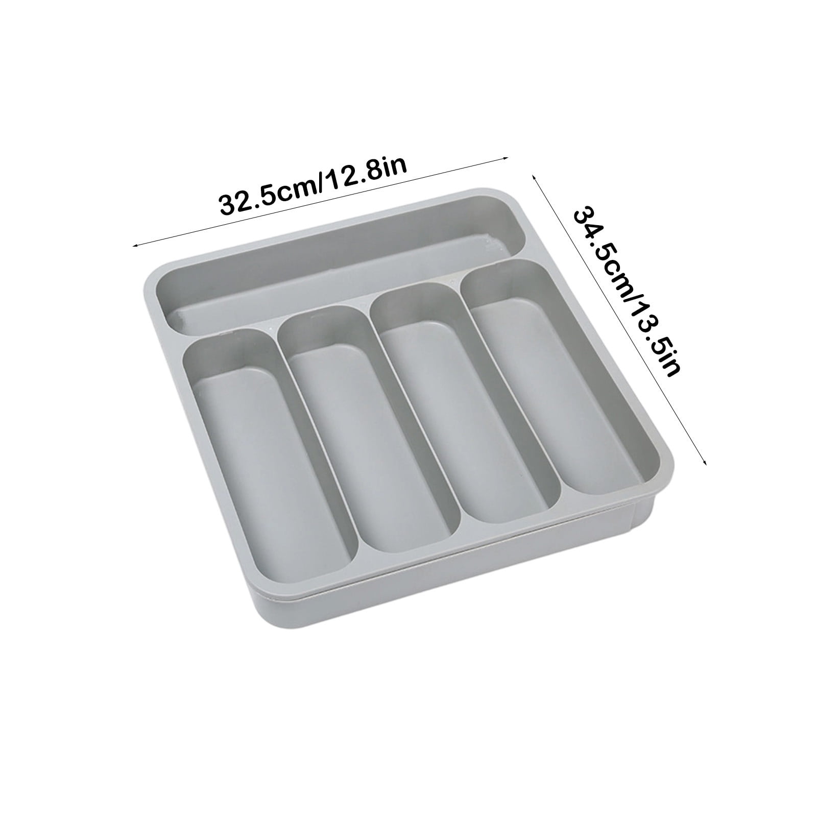 Kitchen Drawer Organizer Expandable Five Compartment Utensil Tray | Cutlery Storage Box for Knives Forks Spoons Chopsticks | Plastic | Black Gray Beige | 13.5x12.8in
