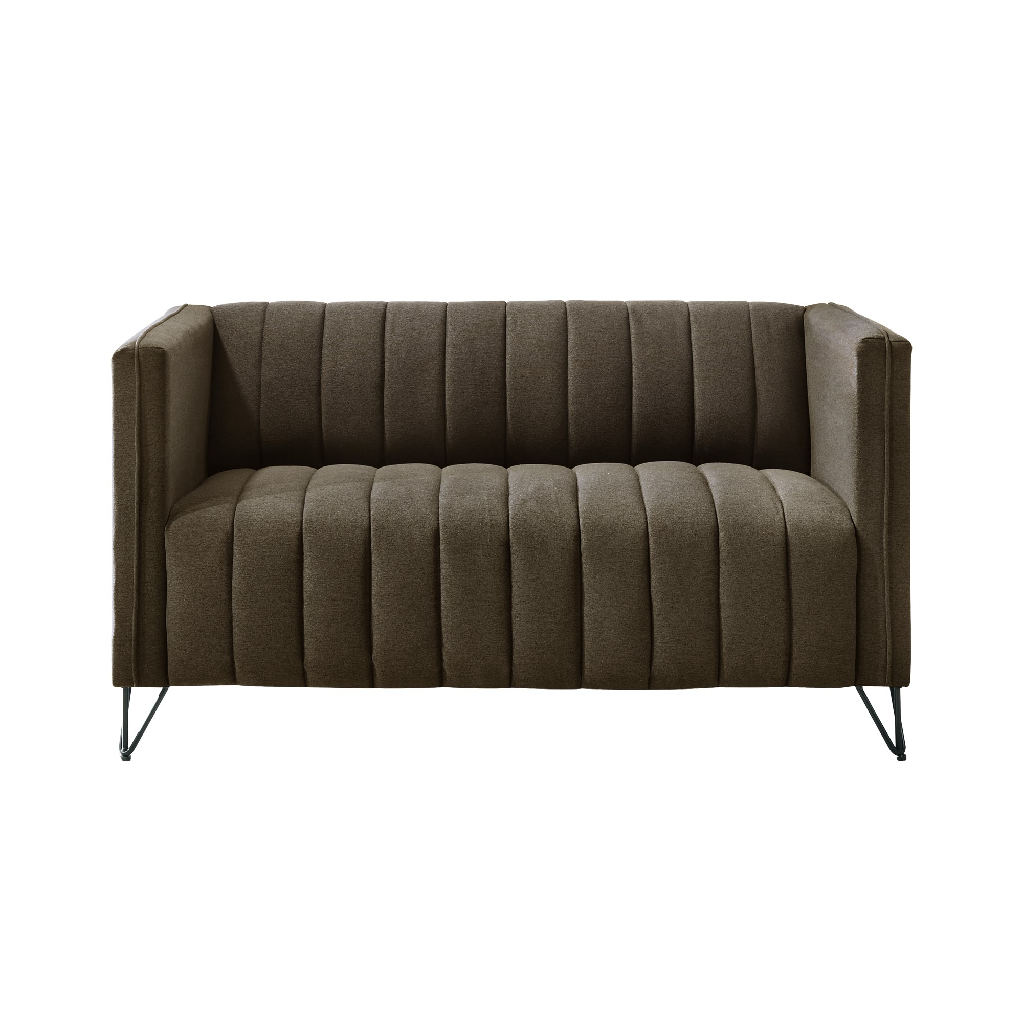 Home Design Kurtis Square Arm Loveseat with Tufted Velvet Upholstery and Gold Metal Legs, Flared Arms, Modern Living Room Seating, Brown