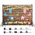 thumbnail image 3 of SUNOLIFE 8x6ft,Gender Reveal Backdrops,Baby Shower Wood Photography Background He or She Table Banner for Party Decor, 3 of 4
