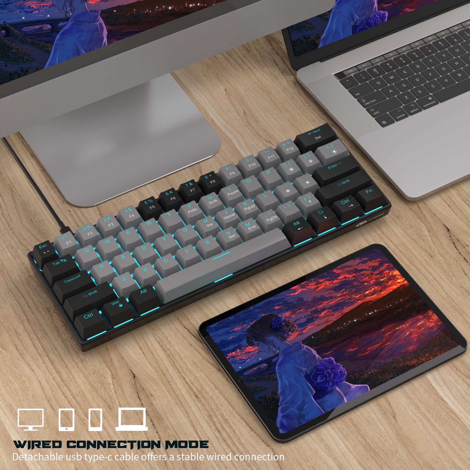 MageGee Mini USB Type C Mechanical Gaming Keyboard, Multicolor