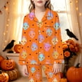 thumbnail image 2 of REDARER Kids Cartoon Skull Halloween 2 Piece Pajama Set Long Sleeve Button Down Sleep Outfit for Trick or Treat Holiday Nightwear,7-8 Years, 2 of 5