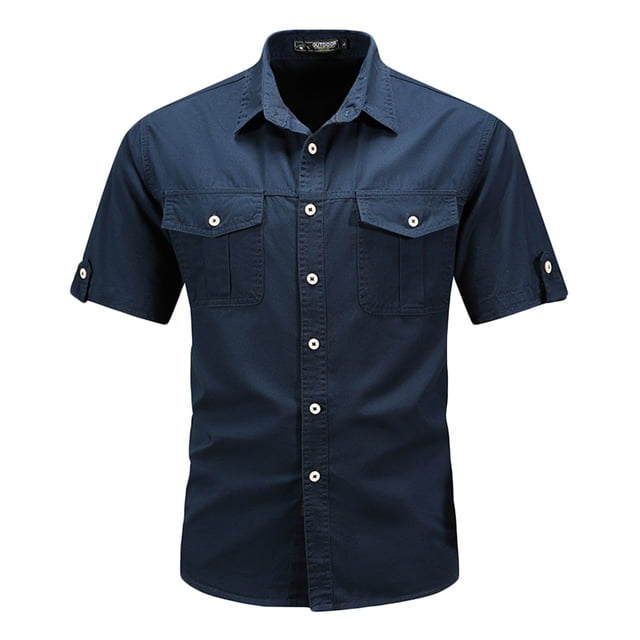 WAENQINLA Work Shirts for Men Lightweight Regular Fit Button Down Shirt Summer Short Sleeve Uniform Shirts with Two Pockets