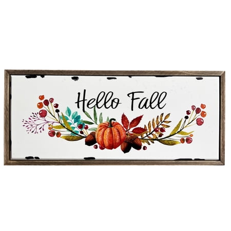 Wooden Hello Pumpkin Fall Signs Wall Decor Farmhouse Mantel Fireplace Centerpiece Decorations