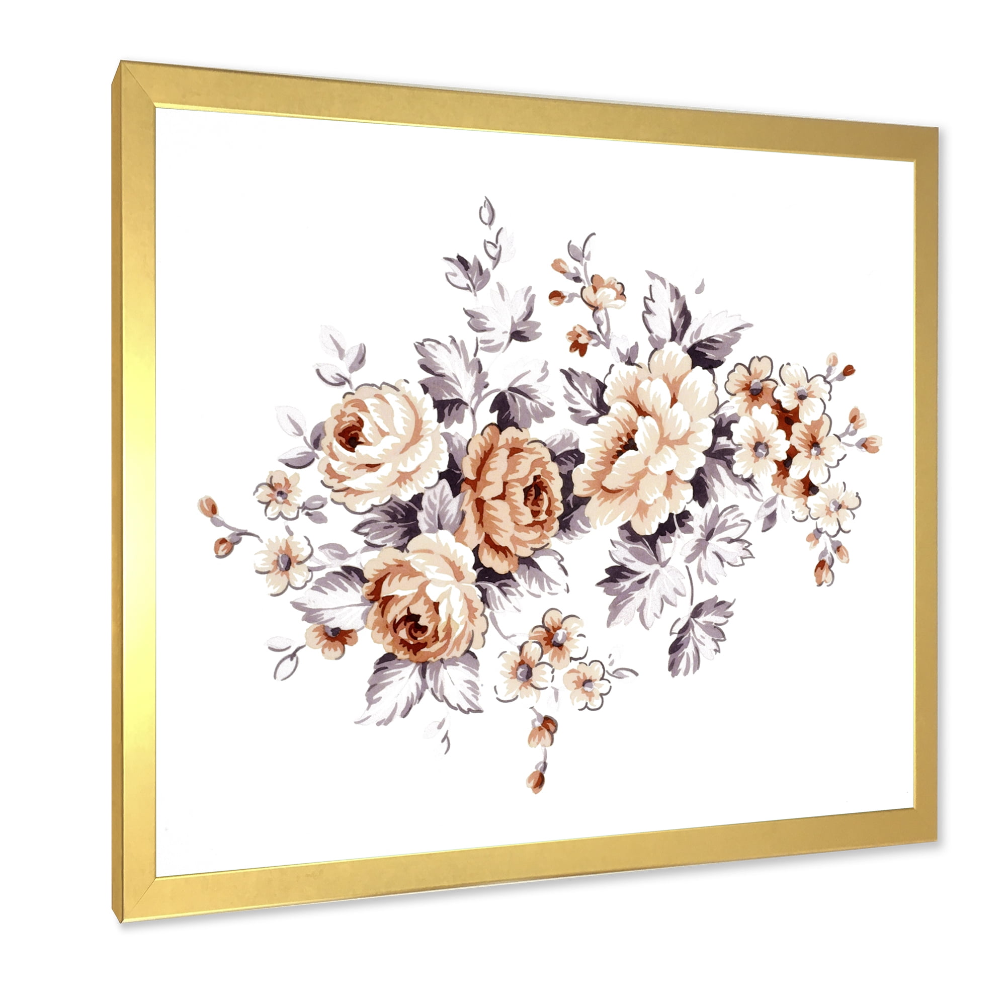 Designart 'Pink Wild Roses With Monochrome Leaves' Traditional Framed Art Print