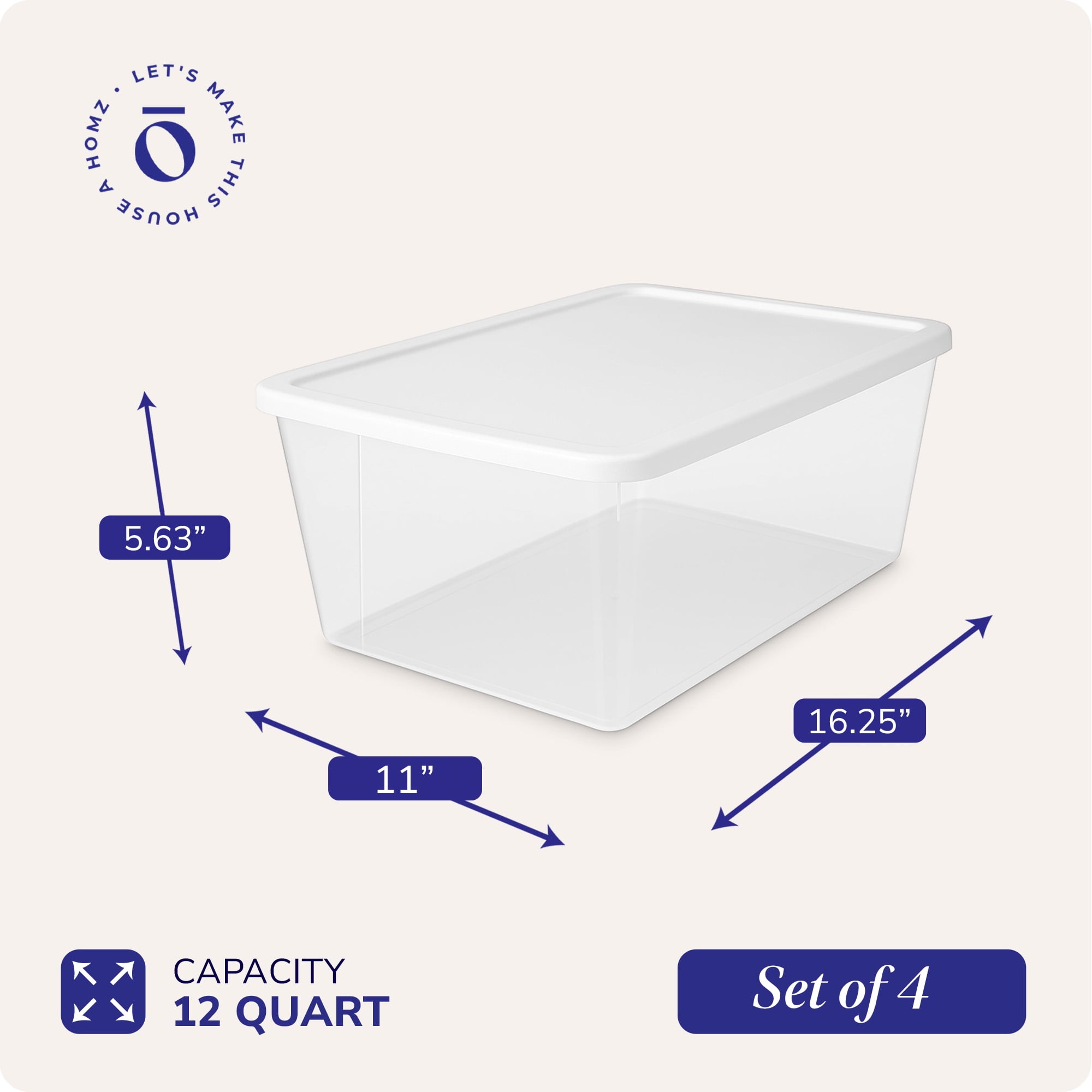 Homz Large Bin Seal Snaplock 41 Qt Stackable Plastic Storage