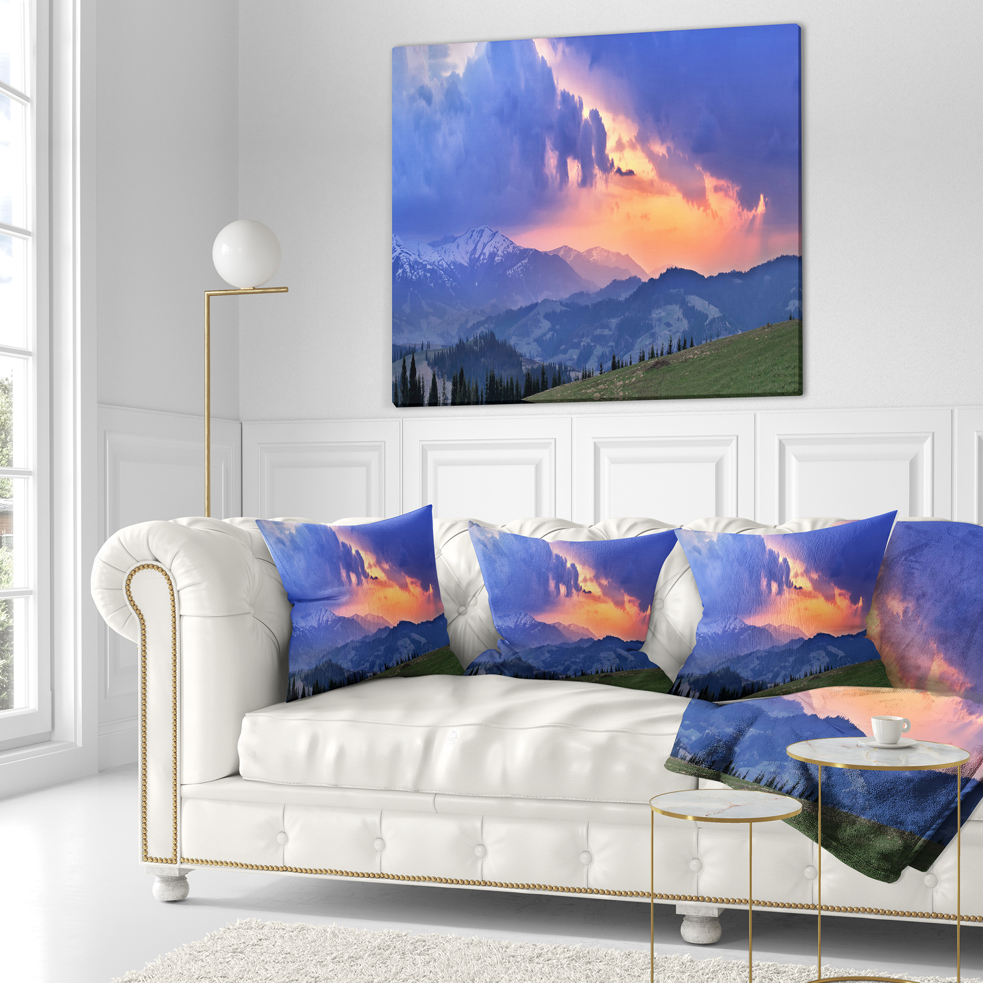 Designart Sunny Spring Evening Panorama - Landscape Wall Throw Pillow - 18x18