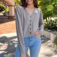 thumbnail image 4 of Cardigan Sweater for Women Long Sleeve V Neck Knitted Button Down Cardigan for Dress Open Front Grey Cardigan Fall Fashion, 4 of 4