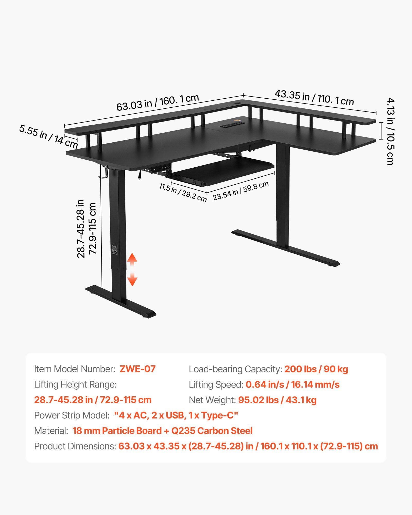 L Shaped Desk Electric Adjustable Height Corner Desk with Keyboard Tray, 63.1" Gaming Desk, Standing Desk with LED Lights & Power Strip, Home Office Computer Desk